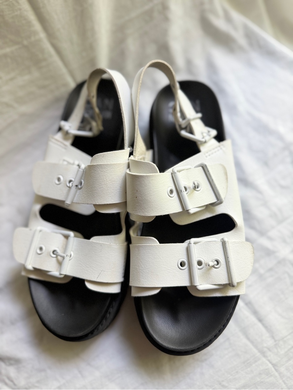 Kids White Buckle Strap Sandals with Black Footbed